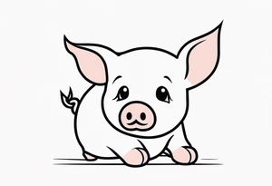 minimalist tattoo of a cute pig or piglet that contains text: "friends. not food" 

only very thin lines. no shading. black and white only tattoo idea