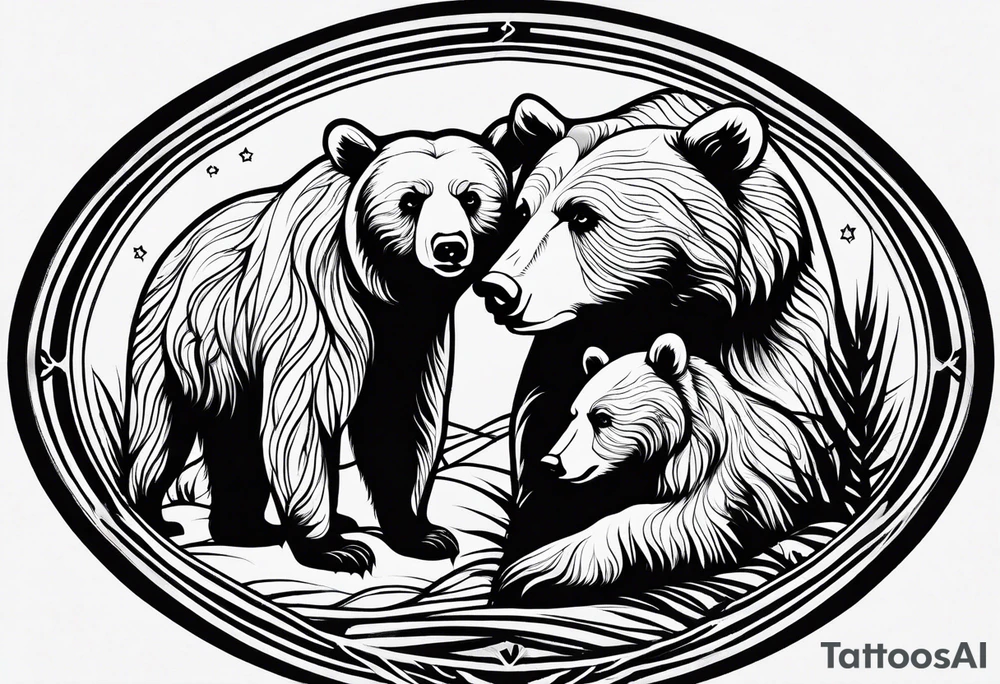 mother bear and cub looking at each other teardrop shaped simple tattoo idea