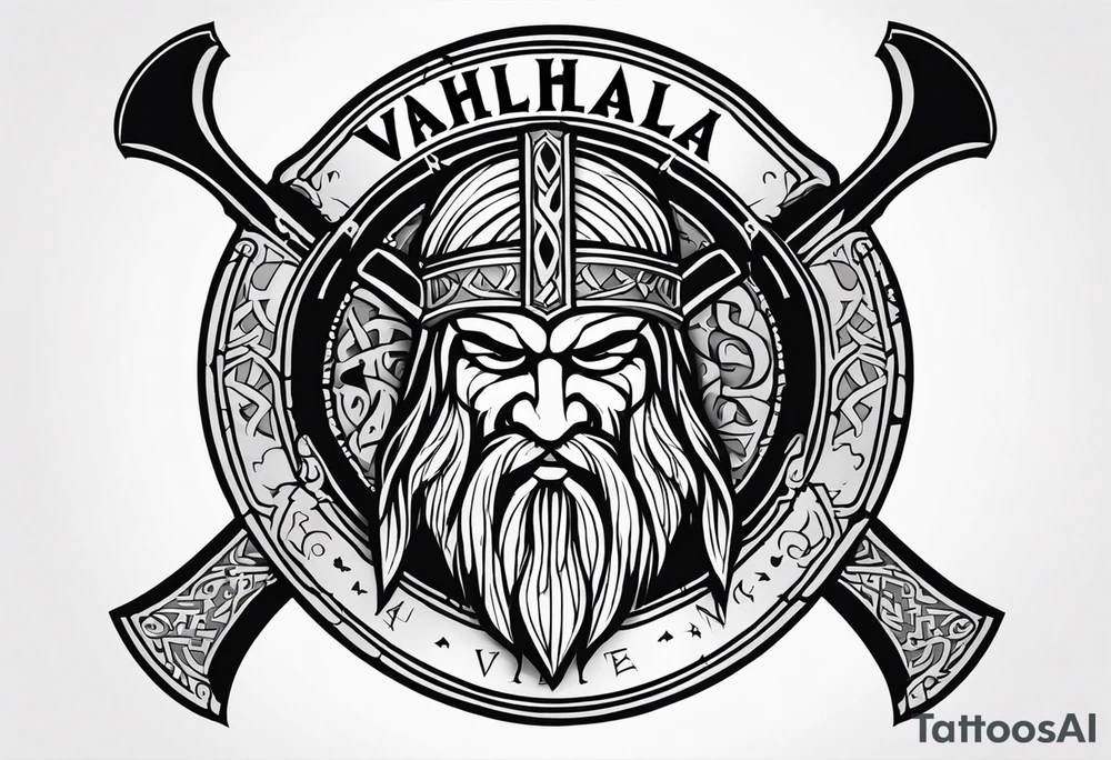 Valhalla viking shield hatchet sword tattoo idea