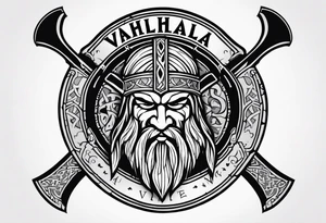 Valhalla viking shield hatchet sword tattoo idea