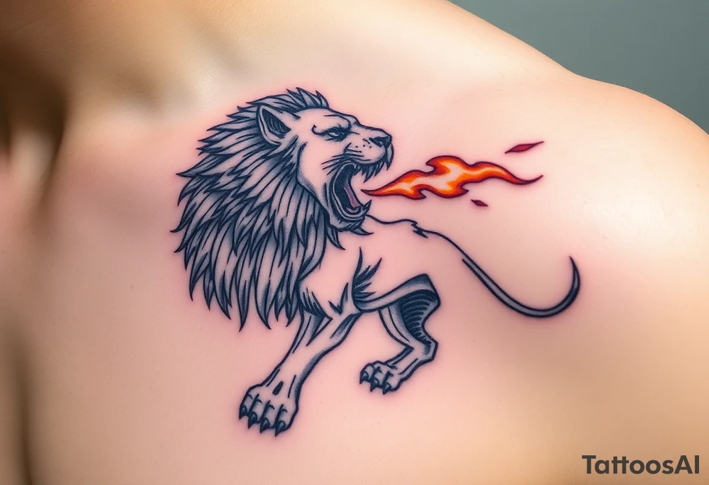 mechanical lion breathing fire tattoo idea