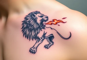 mechanical lion breathing fire tattoo idea
