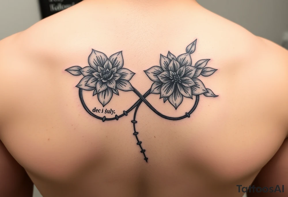 January December July birth flower infinity sign jayden maya tattoo idea