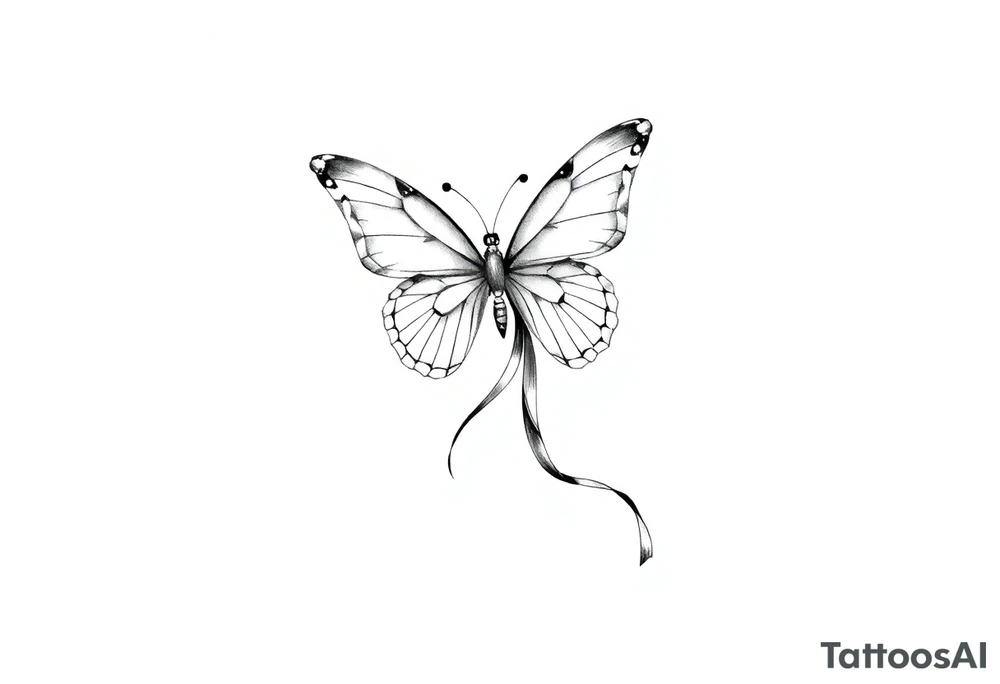 ethereal butterfly with flowing silk ribbons in moonlight tattoo idea