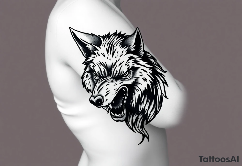 Ferocious wolf head tattoo idea