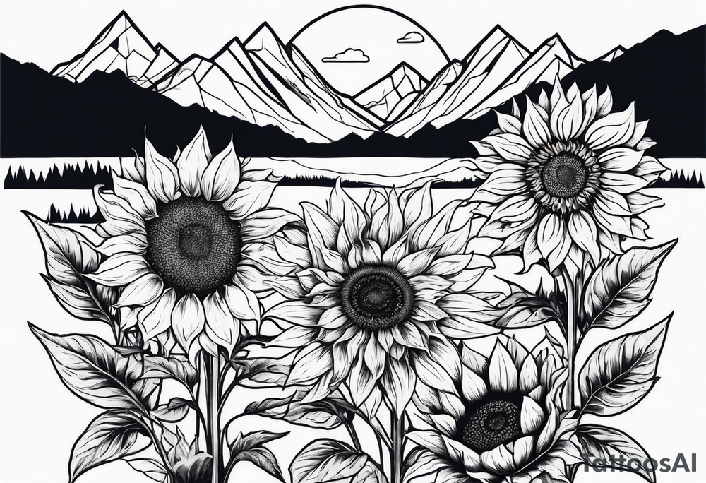Sunflowers, wild flowers, mountains tattoo idea