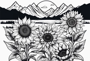 Sunflowers, wild flowers, mountains tattoo idea