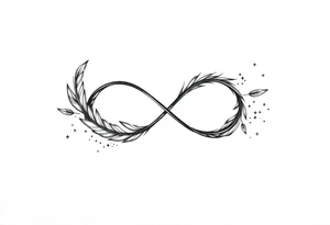 infinity symbol woven with floating feathers and stardust tattoo idea