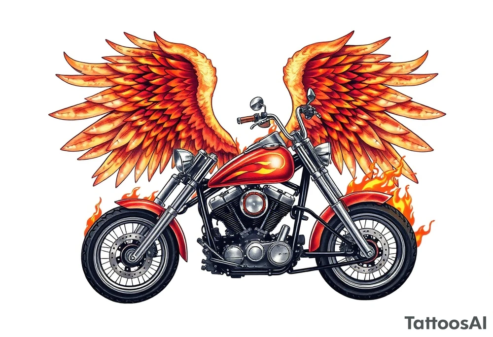 Low rider motorcycle, flames, angel wings tattoo idea