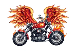 Low rider motorcycle, flames, angel wings tattoo idea