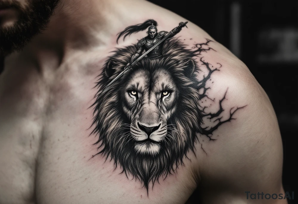 warrior riding on top of lion into battle tattoo idea