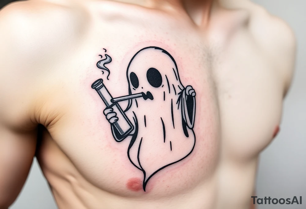 Cute ghost smoking a bong tattoo idea