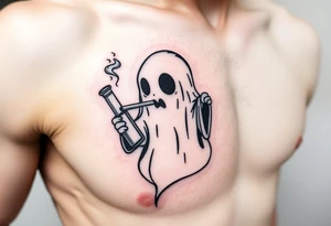 Cute ghost smoking a bong tattoo idea
