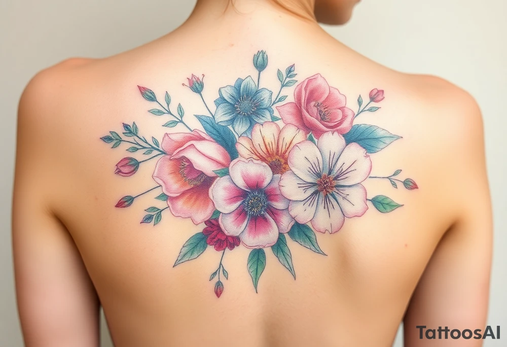 Looking for a cover-up tattoo with flowers pastel colors for months September, January, June, May, and July. tattoo idea
