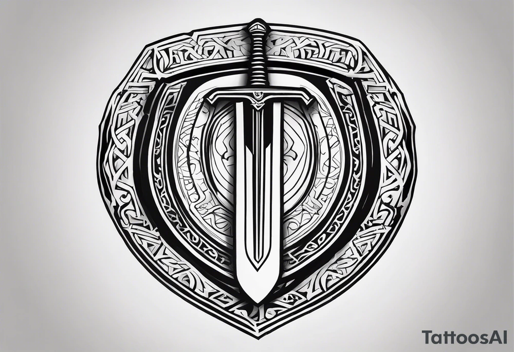 Valhalla shield sword stairs runes tattoo idea