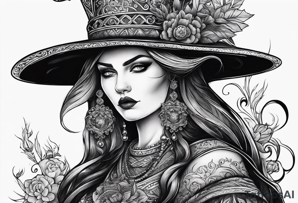 Russian folklore based old evil witch tattoo idea