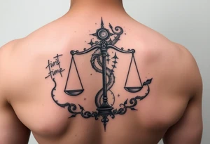 galaxy tattoo with scales weighing time but it's ethreal tattoo idea