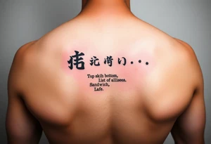 "Text tattoo: 'С' on top skin layer, 'М' on bottom, between them—list of aliases in tiny font. Like a literary sandwich." tattoo idea