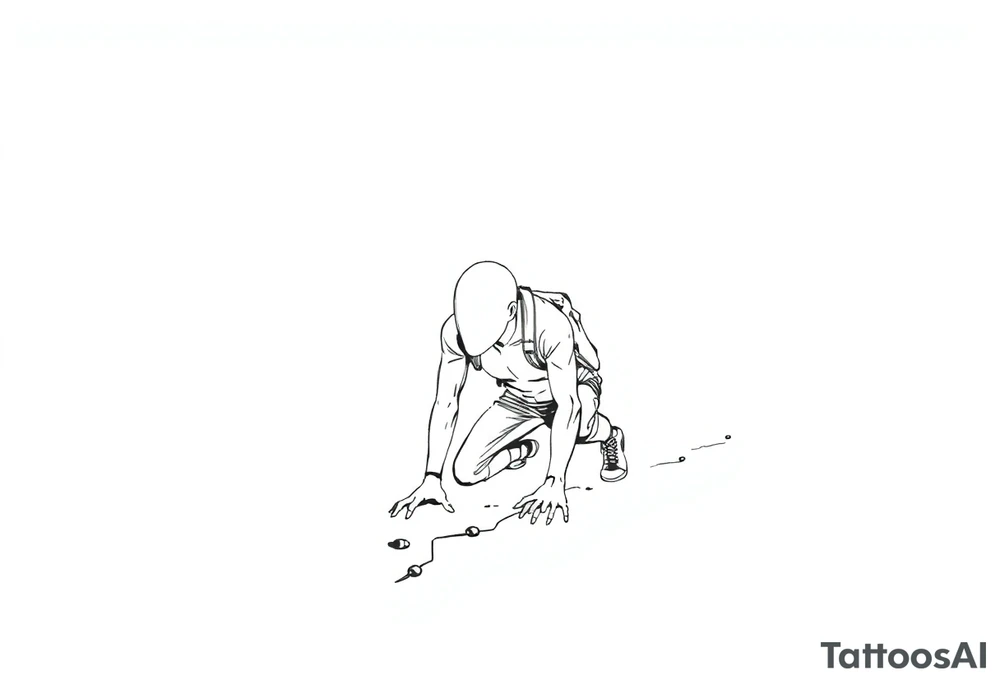 Confusion and pressure in thin lines solo traveler with no face with his body parts left on the path behind him he’s crawling tattoo idea