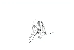 Confusion and pressure in thin lines solo traveler with no face with his body parts left on the path behind him he’s crawling tattoo idea