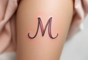 A ribbon-shaped "M" in soft blush pink, wrapping around the skin gently. tattoo idea