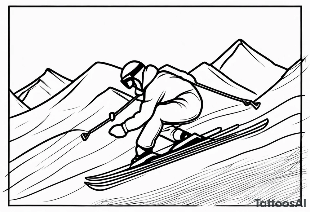 Skier in motion, single line tattoo idea