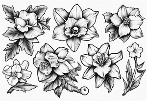 OAKLEE with Narcissus and holly flowers tattoo idea