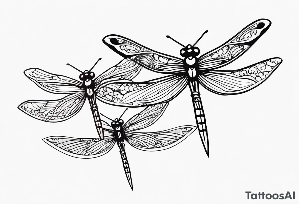 4 dragonflies flying together simple tattoo idea