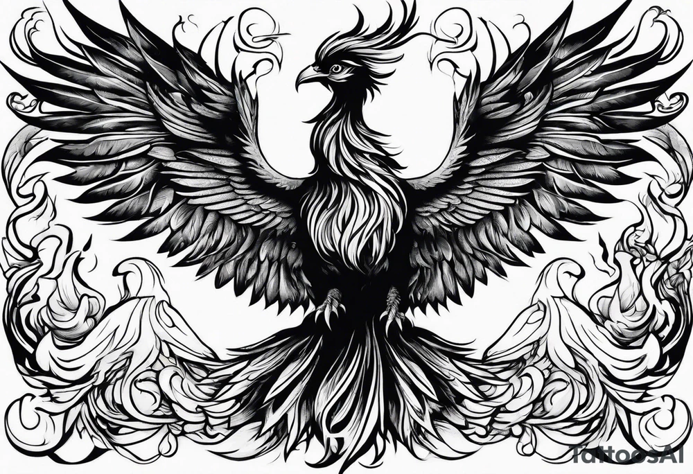 Phoenix bird rising from ashes and flame tattoo idea
