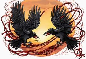 The two black crows at the end of the movie "Secret of NIHM" as they fly away into the sunset carrying some red string between them. tattoo idea