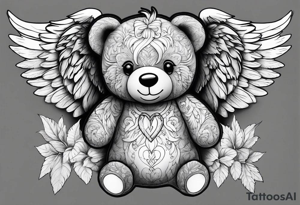 Teddy bear with angel wings tattoo idea