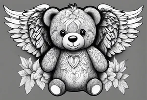 Teddy bear with angel wings tattoo idea