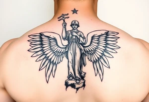 Military protected by angels statue tattoo idea