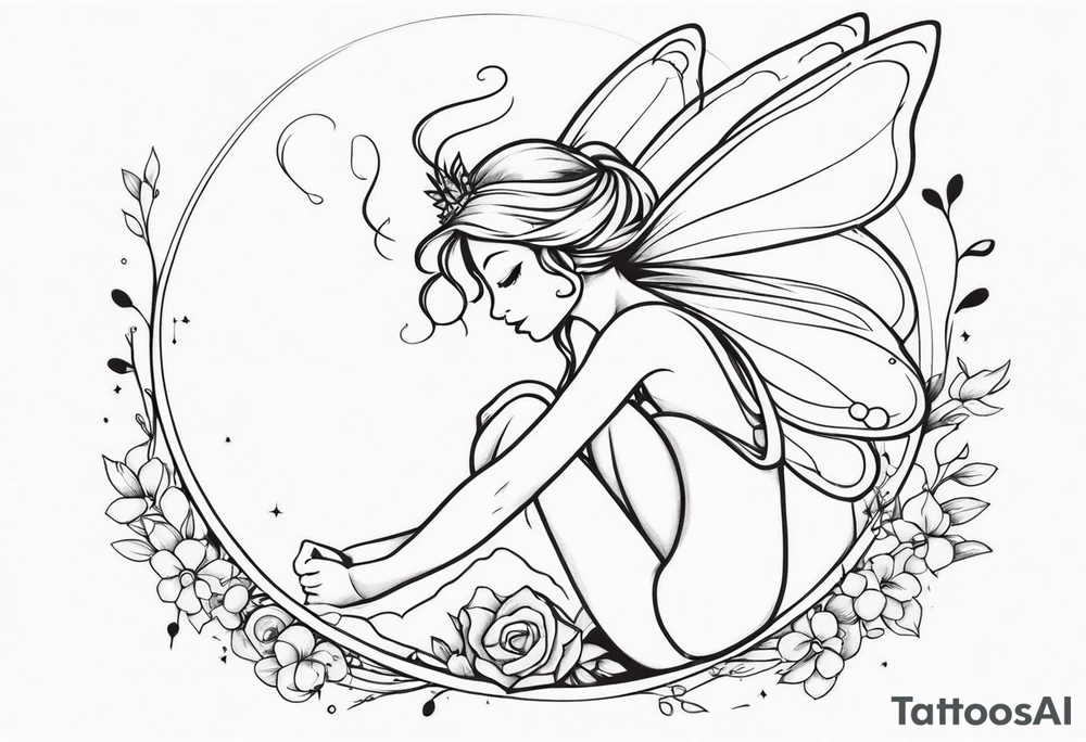 A fairy with a tail hugging herself tattoo idea