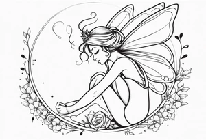 A fairy with a tail hugging herself tattoo idea