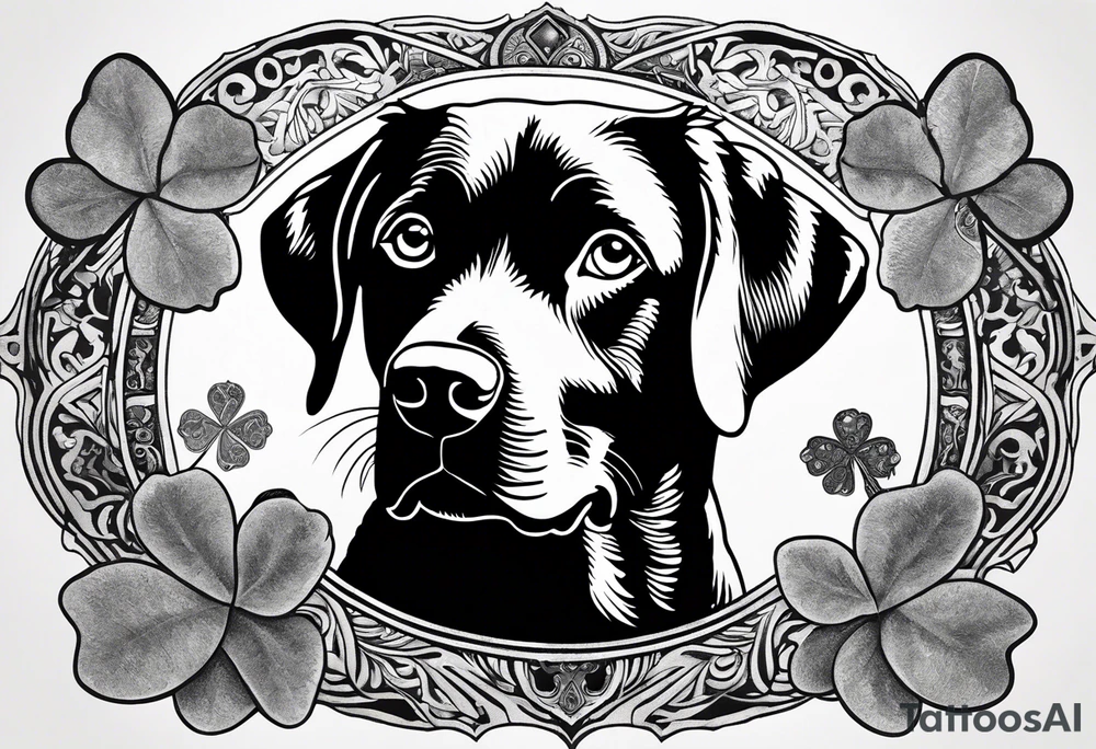 Clover leaf card with a cross and blue eyes of a Labrador retrevier and a cross tattoo idea
