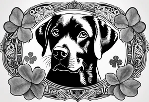 Clover leaf card with a cross and blue eyes of a Labrador retrevier and a cross tattoo idea