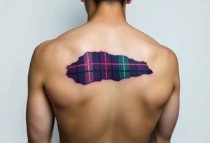 arm Dark Purple with green pink blue and white highlights tartan fabric with flesh peeling away at edges tattoo idea