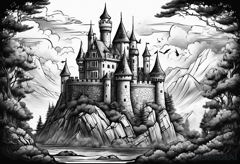 a castle floating in the sky tattoo idea