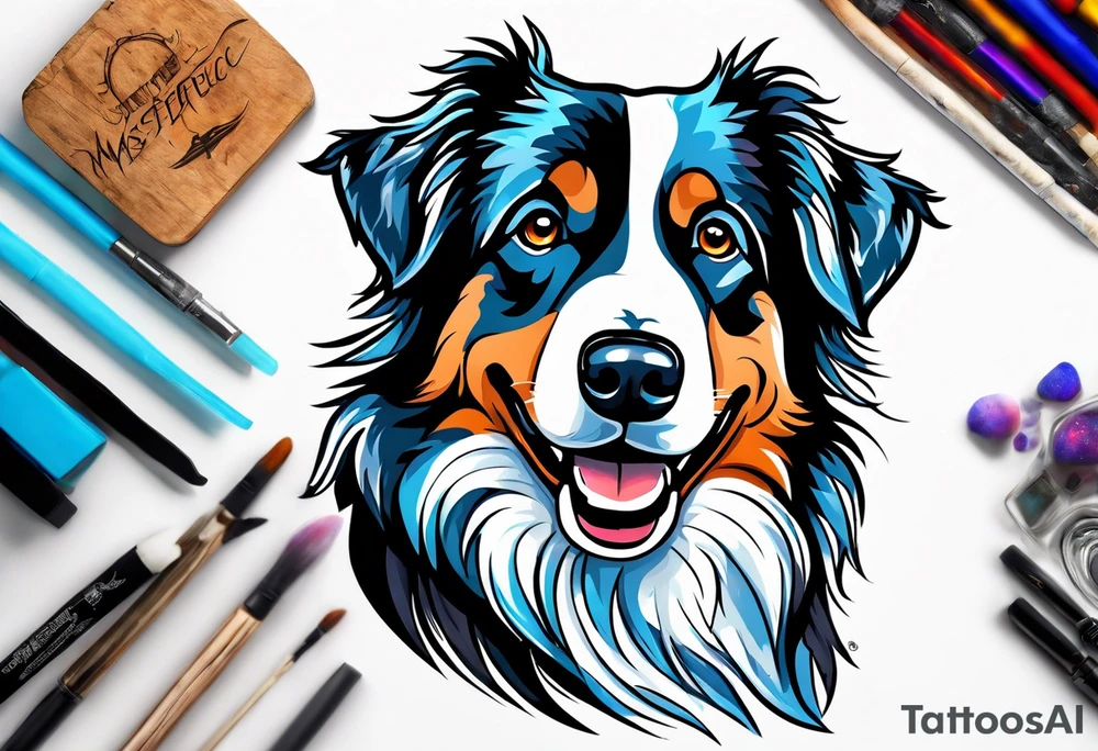 Astronaut blue Merle Australian shepherd dog in the galaxy tattoo idea
