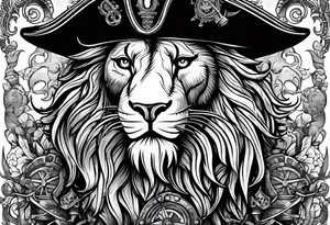 Pirate lion wearing jacket, sword and pistol, nautical steampunk theme. dreadlocks. pirate vessel tattoo idea