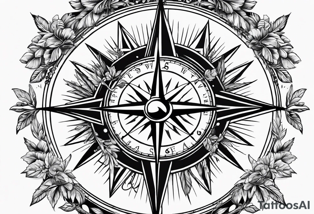 A compass with an Olive wreathe wrapped around it tattoo idea