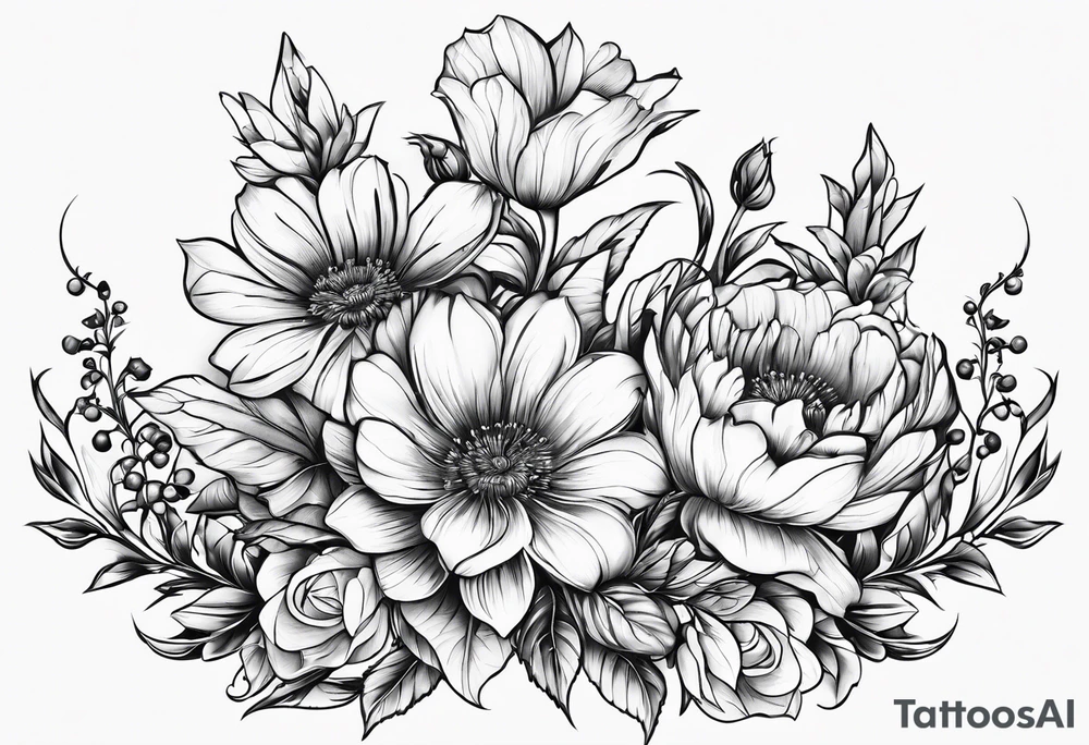 božur flowers mixed with niš fortress tattoo idea