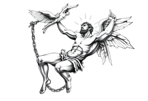 Prometheus Chained Down with Icarus falling from the sky above him Mythology tattoo idea