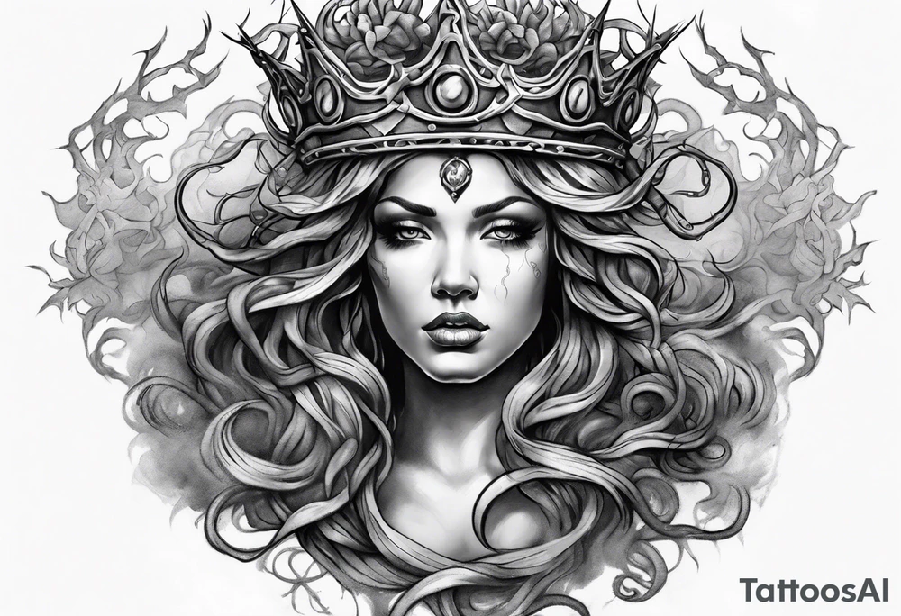 Medusa with a crown of thorns with smoke tattoo idea