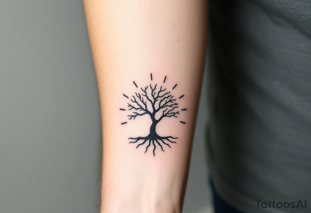 Tree inside of a spiral fibernaci moving sun tattoo idea