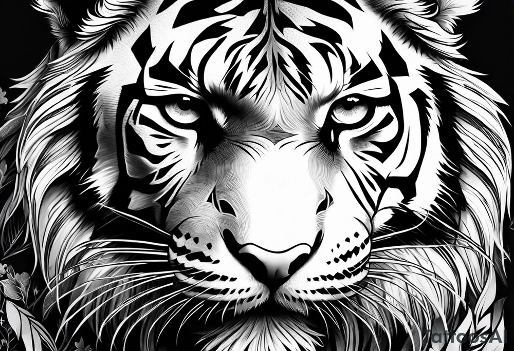 Tiger with owl eyes fighting tattoo idea