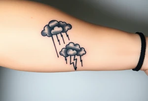 Black storm clouds with rain falling & lightning bolts striking down tattoo idea