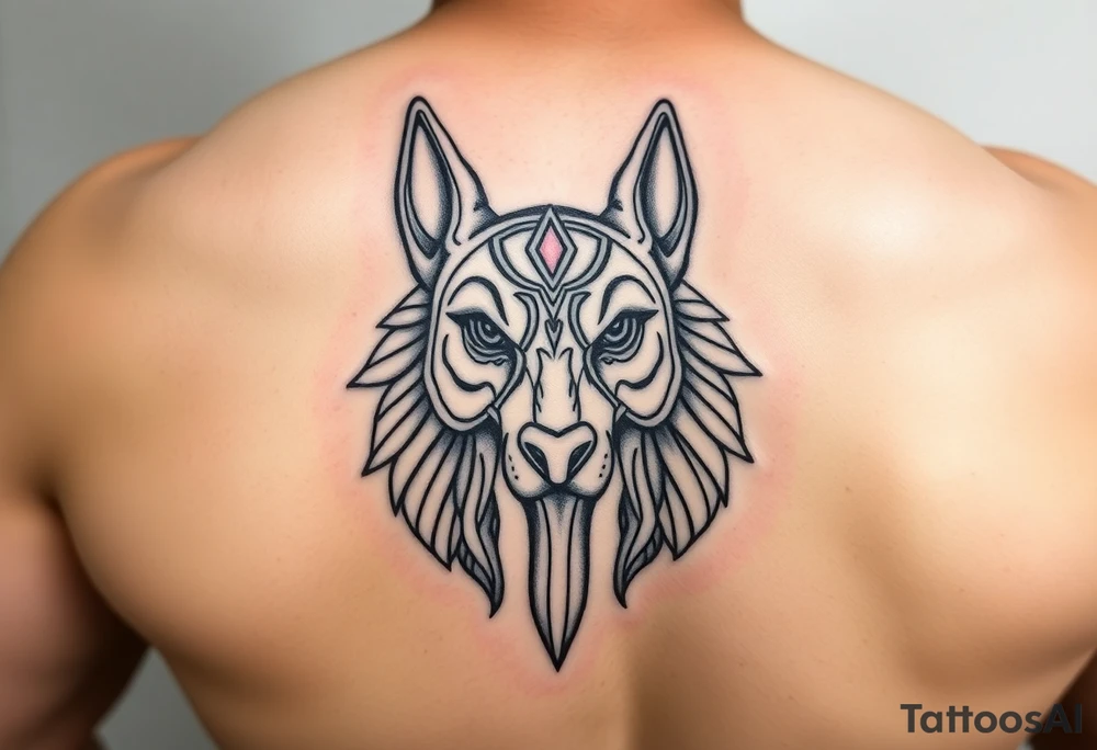 muscle Egyptian Anubis god face in Egypt style dog face tattoo idea