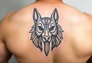 muscle Egyptian Anubis god face in Egypt style dog face tattoo idea